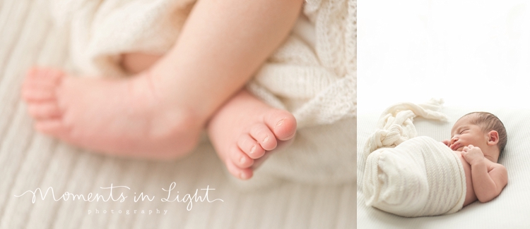 Sleeping baby girl swaddled on a bed by newborn photographer in Montgomery, Texas