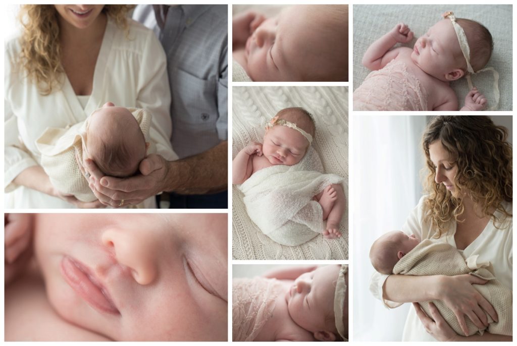 A baby is cuddled in her mother's arms during a newborn girl photography session with Moments In Light Photography